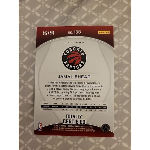 Jamal Shead 2024-25 Totally Certified #156 - Platinum Green SSP /99 - Rookie - Picture 2 of 3